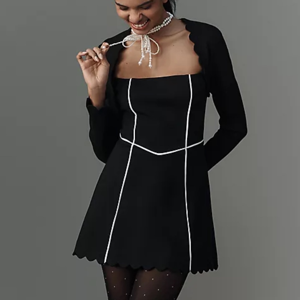 Maeve "Square-Neck Scalloped Hem Long-Sleeve Mini Dress (NWT)